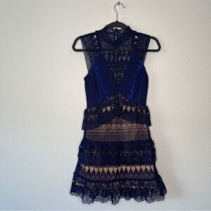 Self-Portrait Teardrop Guipure Lace Mini Cocktail Y2K Dress in Coastal Blue Sz 0